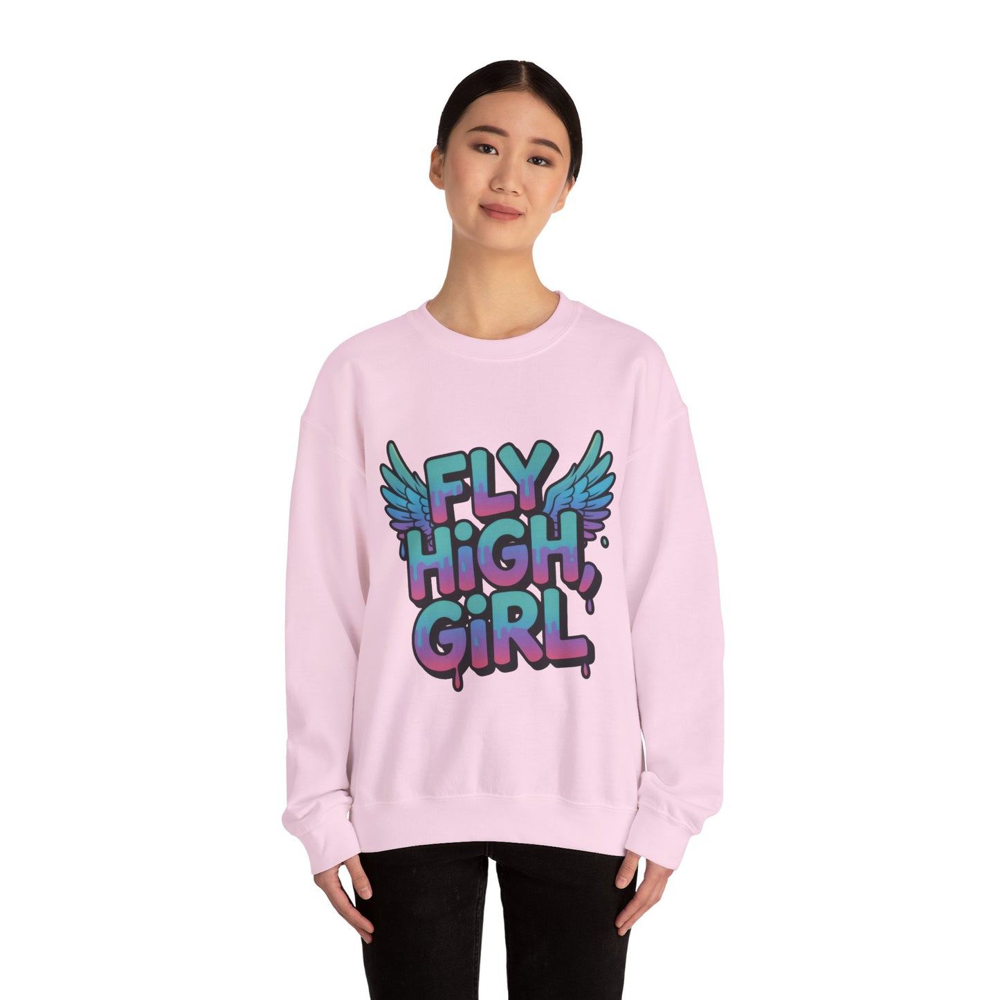 Women's Sweatshirt Fly High Girl, Graffiti Drip Angel Wings Streetwear Pullover Top