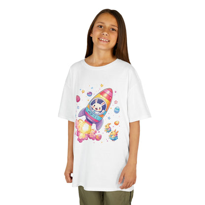 Easter Astronaut Bunny Kids T-Shirt - Cute Space Rocket Bunny with Colorful Eggs, Fun Spring Tee for Boys and Girls, Holiday Gift Idea