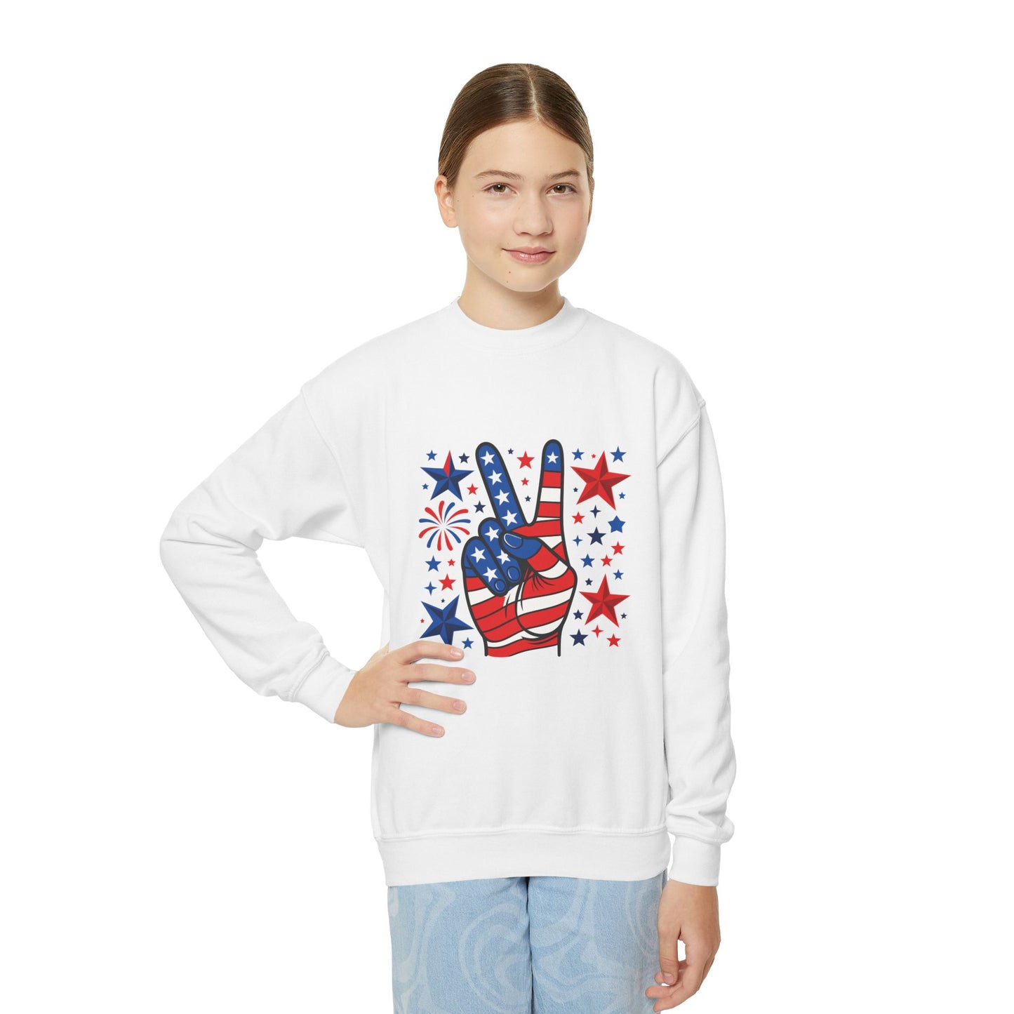 Patriotic Youth Crewneck Sweatshirt - Perfect for Independence Day, Camp, Summer Celebrations, School Spirit, and Everyday Comfort