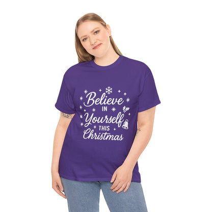 Women's Believe in the Magic Christmas Shirt, Santa Hat Holiday Tee for Women
