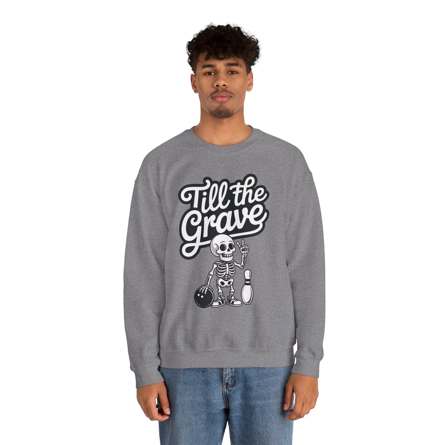 Funny Skeleton Bowling Mens Pullover, Halloween Apparel, Funny Skeleton Bowling Shirt, Casual Mens Crewneck, Cool Bowler Skull Crewneck