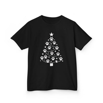 Paw Christmas Tree Girls Youth T-Shirt, Cute Pet Lover Holiday Tee
