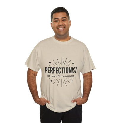 Mens Perfectionist T-Shirt, No Flaws No Compromise, Minimal Bold Graphic Tee, Gift for OCD, Clean Freak, or Detail-Oriented Men