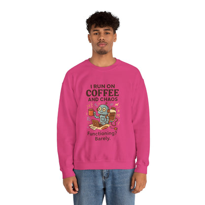 Coffee and Chaos Crewneck Sweatshirt, Funny Sweatshirt for Coffee Lovers, Unisex Gift, Cozy Everyday Wear, Ideal for Holidays