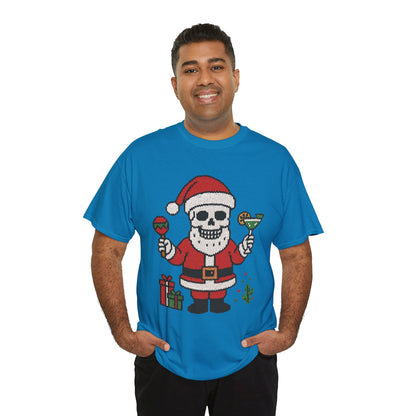 Funny Santa Skull Christmas Men's Shirt, Holiday Margarita Tee for Men