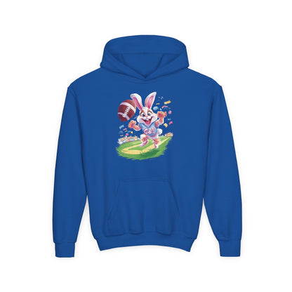 Touchdown Bunny Hoodie for Kids - Fun Easter Football Design - Youth Heavy Blend Sweatshirt - Spring Gift for Sporty Bunny Fans