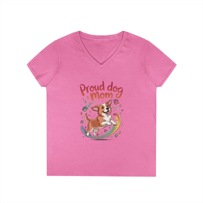 Proud Dog Mom V-Neck T-Shirt, Perfect Gift for Dog Lovers, Casual Wear for Dog Moms, Dog Appreciation Day, Dog Mom Gift