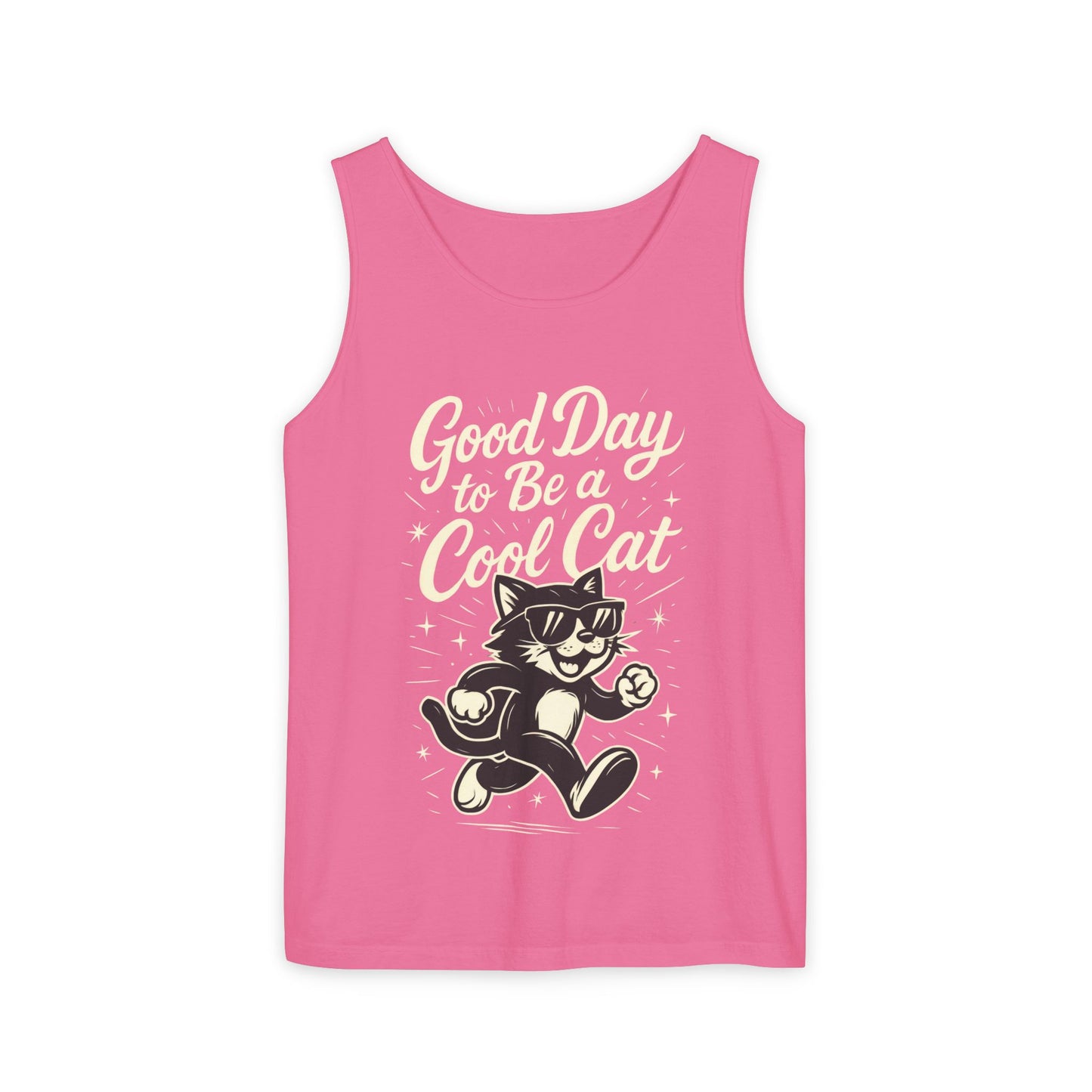 Cool Cat Womens Tank Top - Good Day to Be a Cool Cat Retro Kitty Sleeveless Shirt - Funny Summer Top, Gift for Cat Lovers