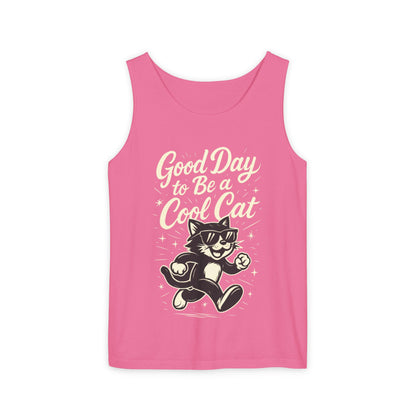 Cool Cat Womens Tank Top - Good Day to Be a Cool Cat Retro Kitty Sleeveless Shirt - Funny Summer Top, Gift for Cat Lovers