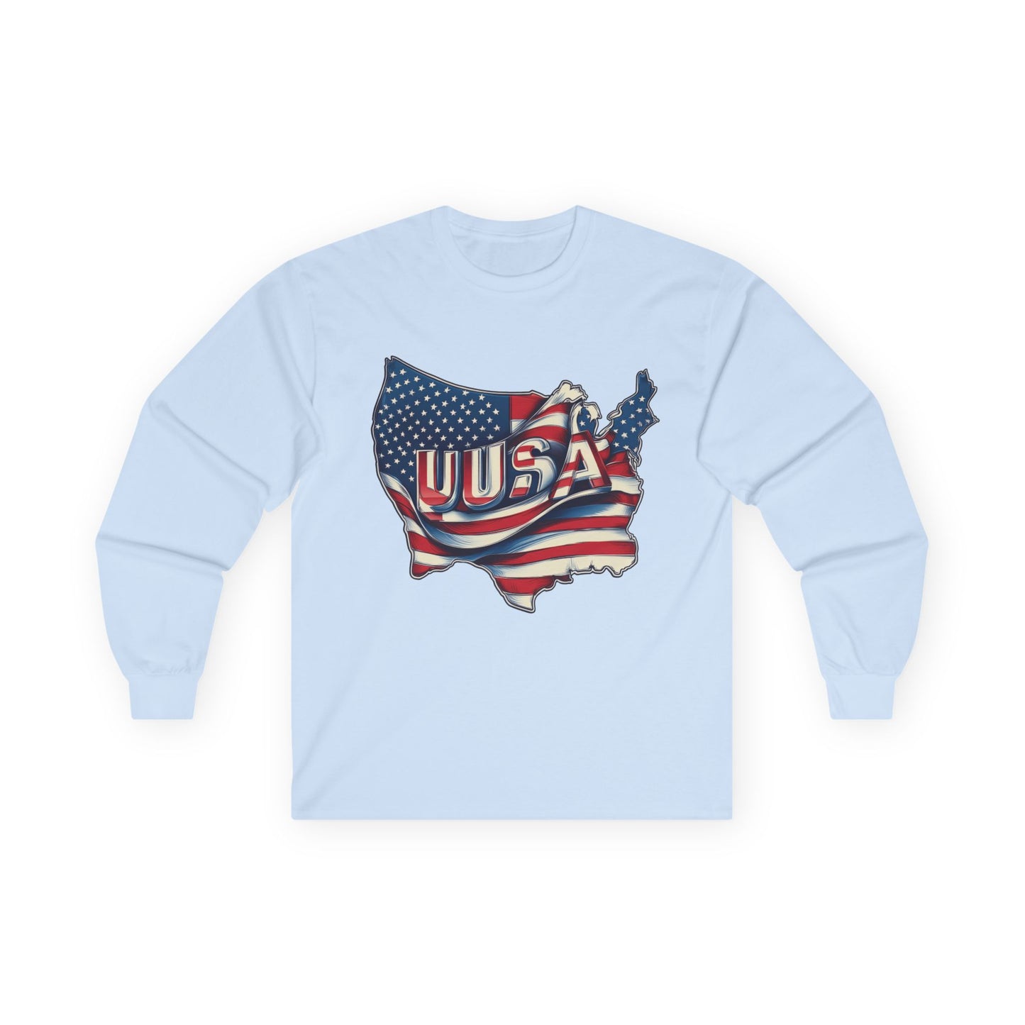 Patriotic Long Sleeve Tee, USA Flag Design, Unisex Cotton Shirt, Perfect for Independence Day, Gifts for Americans, Casual Wear