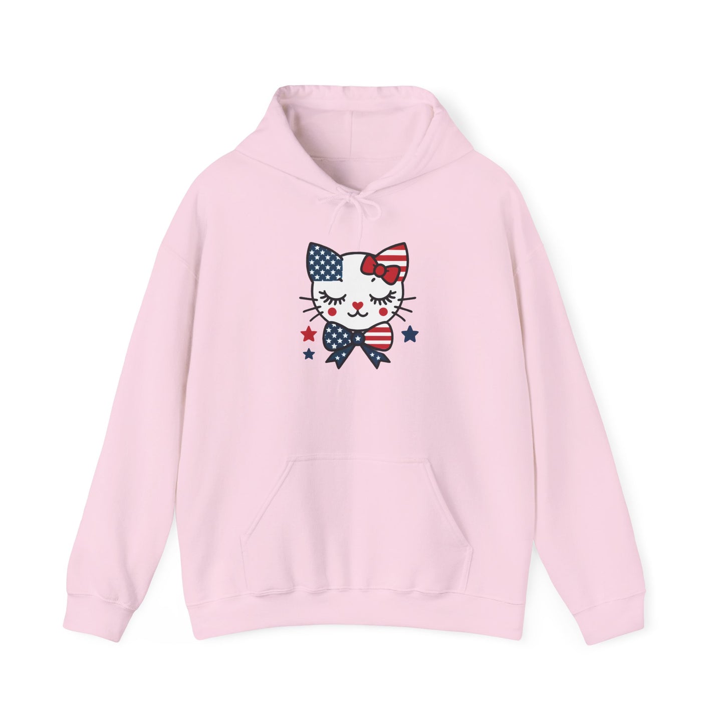 Cute Cat Patriot Women's Hoodie, Women's Heavy Blend Sweatshirt, Gift for Cat Lovers, 4th of July Apparel, Perfect for Independence Day
