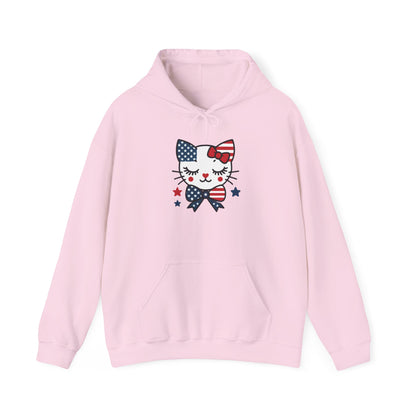 Cute Cat Patriot Women's Hoodie, Women's Heavy Blend Sweatshirt, Gift for Cat Lovers, 4th of July Apparel, Perfect for Independence Day