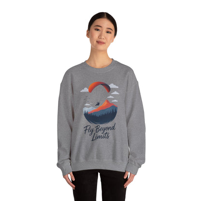 Adventure Inspiration Crewneck Sweatshirt - Fly Beyond Limits, Cozy Outdoor Outfit, Gift for Adventurers, Travel, Motivation Apparel