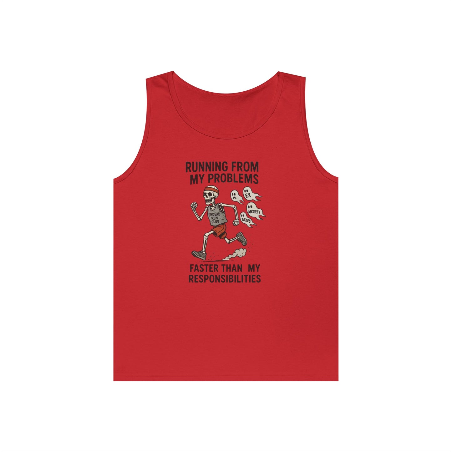 Skeleton Runner Tank for Men, Undead Jogging Club Tee, Halloween T-Shirt, Gift for Runners, Anxiety Humor Gift,  Funny Graphic Tank Top