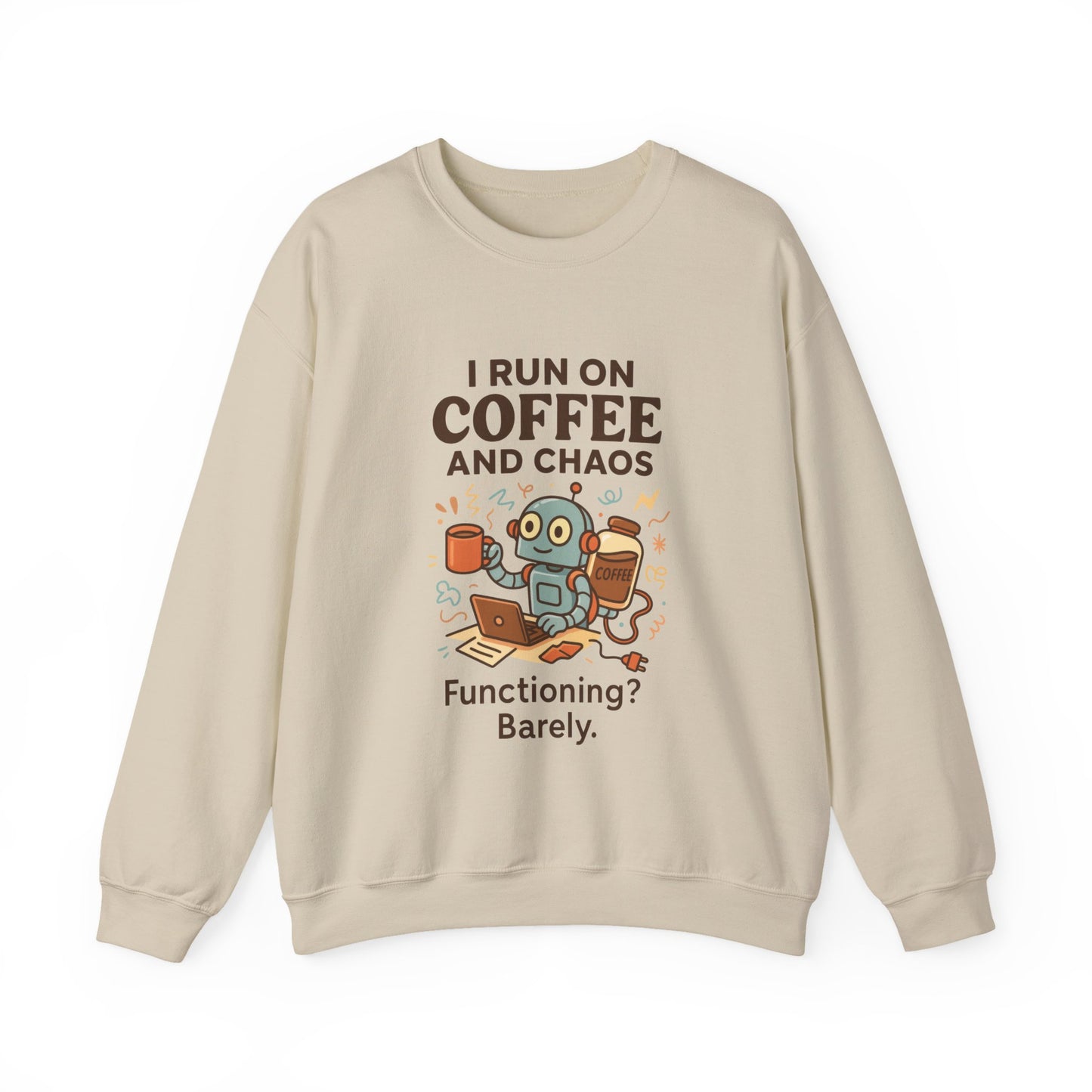 Coffee and Chaos Crewneck Sweatshirt, Funny Sweatshirt for Coffee Lovers, Unisex Gift, Cozy Everyday Wear, Ideal for Holidays