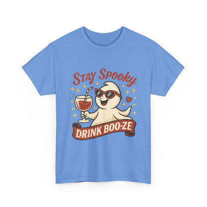 Stay Spooky Drink Boo-ze Women's T-Shirt, Funny Ghost Wine Halloween Party Graphic Tee