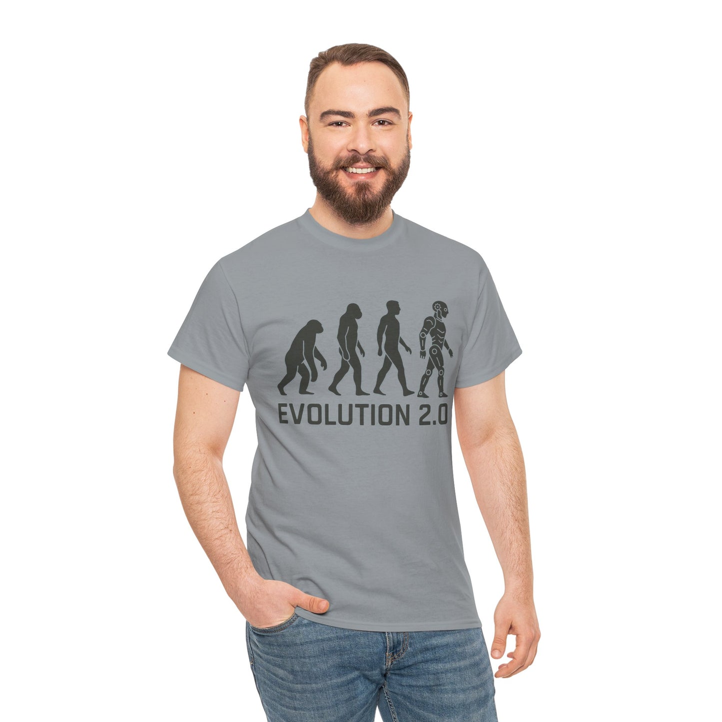 Evolution 2.0 Futuristic Robot Human Evolution T-Shirt, Cyberpunk Tech Graphic Tee for Men, Modern AI Inspired Sci-Fi Shirt