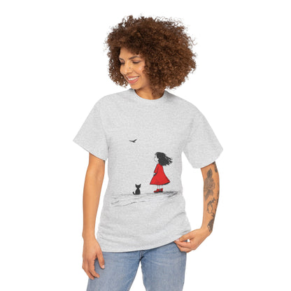 Cat Lover Tee, Cute Graphic T-Shirt, Cat & Girl Design, Gift for Cat Owners, Casual Stylish Unisex Cotton Shirt, Women's Cotton T-Shirt