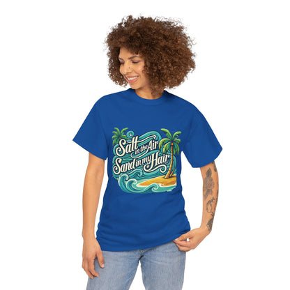 Salt in the Air Sand in My Hair Shirt, Beach Summer Vibes Graphic T-Shirt, Tropical Ocean Palm Design, Ocean-Themed Shirt, Gift Beach Lovers