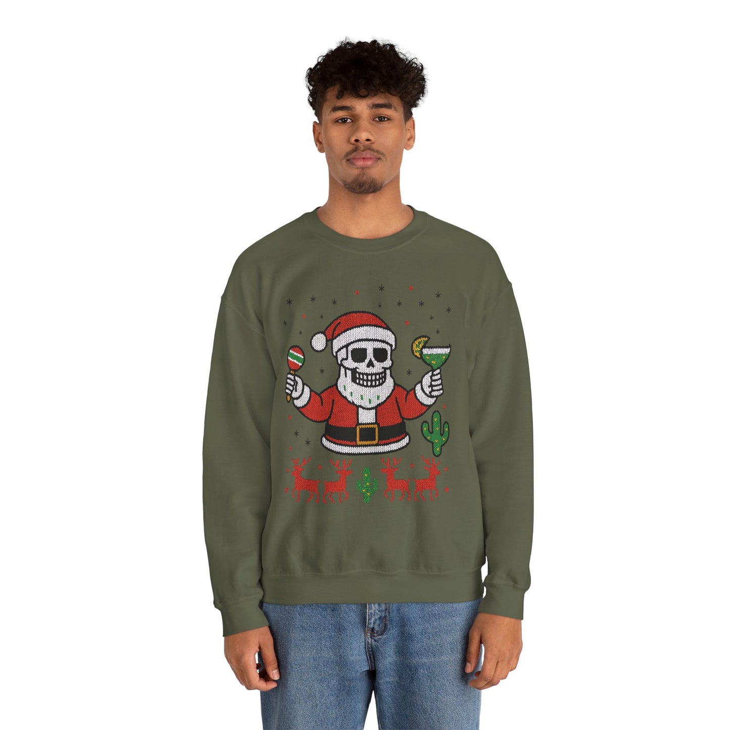 Skeleton Santa Ugly Christmas Sweatshirt for Men, Funny Margarita Holiday Jumper