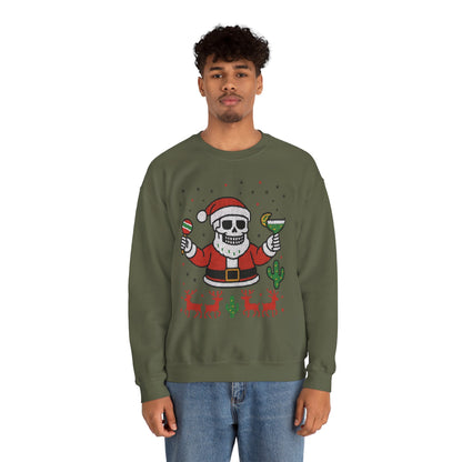 Skeleton Santa Ugly Christmas Sweatshirt for Men, Funny Margarita Holiday Jumper