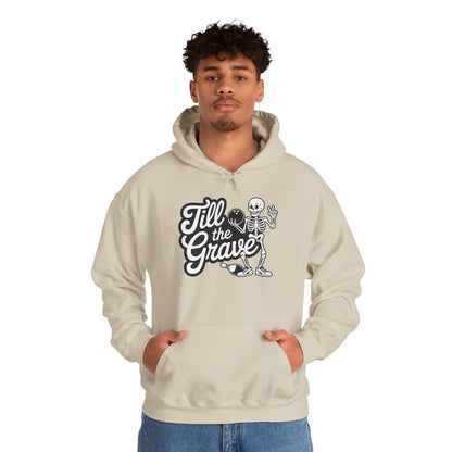 Funny Skeleton Bowling Mens Hoodie, Halloween Apparel, Funny Skeleton Bowling Shirt, Casual Mens Crewneck, Cool Bowler Skull Hoodie