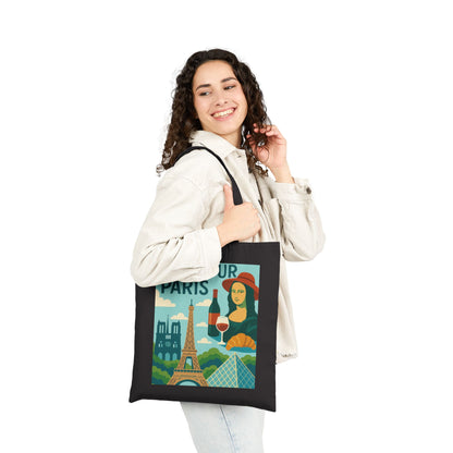 Bonjour Paris Tote Bag, Eco-Friendly Cotton Bag for Shopping, Travel, Gifts, Beach, and Everyday Use