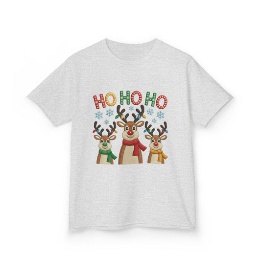 Ho Ho Ho Reindeer T-Shirt for Girl, Cute Christmas Kids Holiday Tee