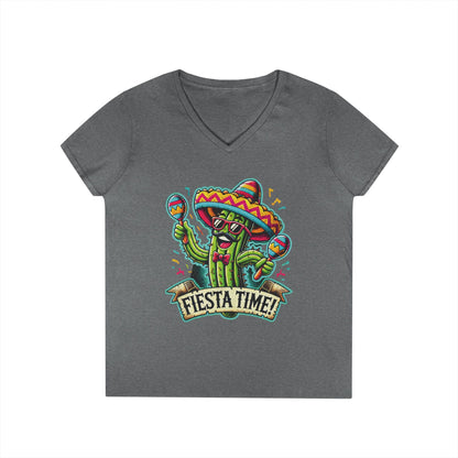 Fiesta Time Cactus Ladies' V-Neck T-Shirt, Funny Sombrero Mexican Party Tee, Cinco de Mayo Gift Idea, Fun Summer Tee, Party Wear