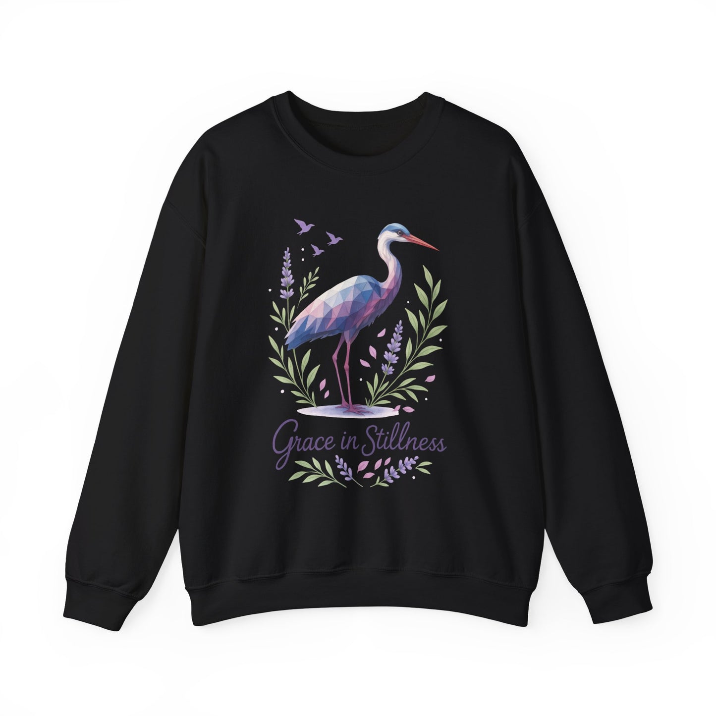 Polygonal Heron Graphic Sweatshirt, Women's Artistic Bird Crewneck, Nature-Inspired Minimalist Design, Geometric Crane, Bird Lovers Gift