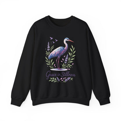 Polygonal Heron Graphic Sweatshirt, Women's Artistic Bird Crewneck, Nature-Inspired Minimalist Design, Geometric Crane, Bird Lovers Gift