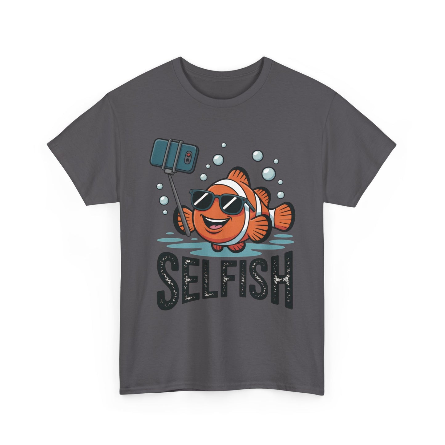 Unisex Heavy Cotton Tee, Mens Selfish Funny Fish T-Shirt, Cute Selfie Graphic Tee, Ocean Humor Shirt