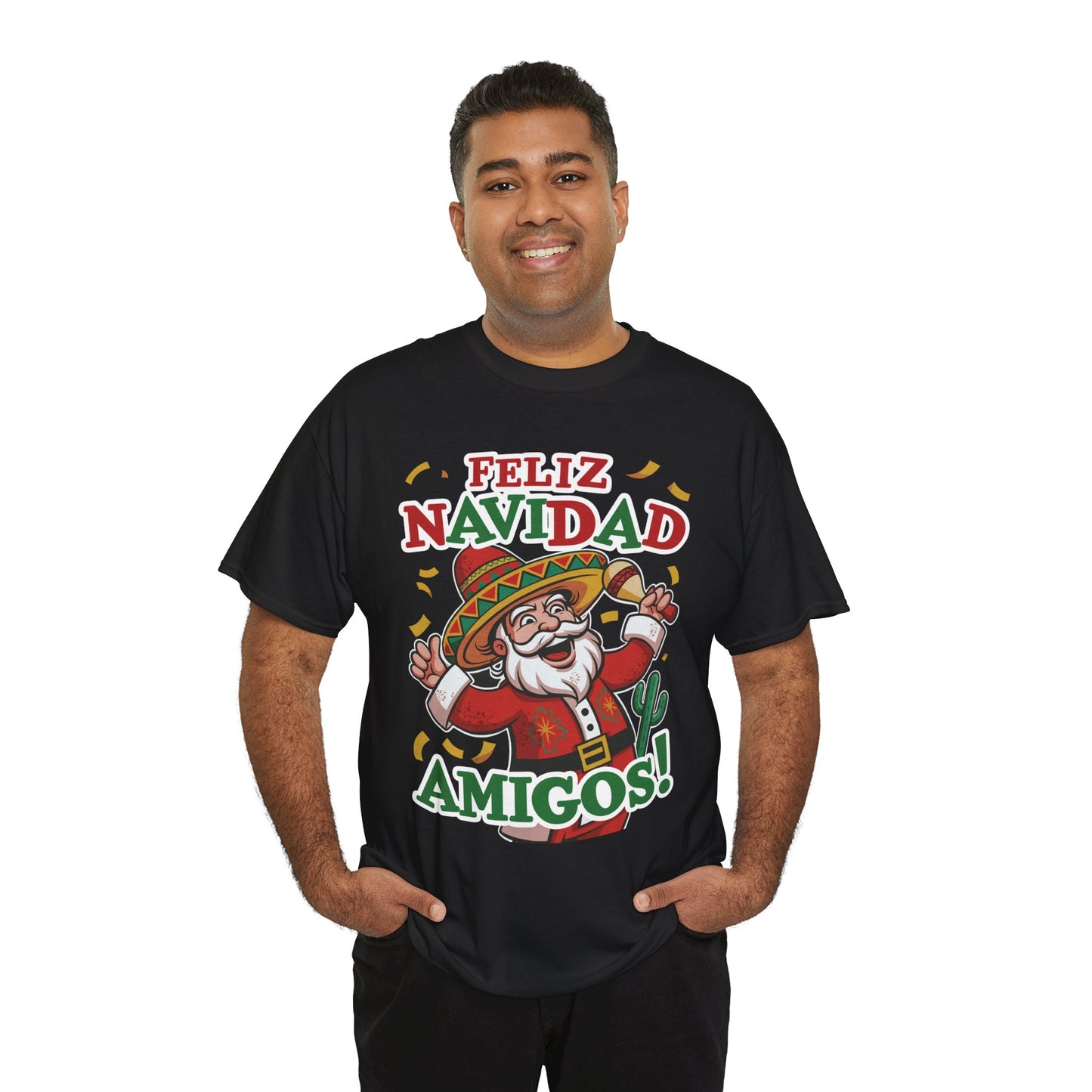 Feliz Navidad Amigos! Funny Mexican Santa Christmas T-Shirt, Latin Holiday Tee, Sombrero Santa Fiesta Shirt