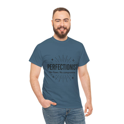 Mens Perfectionist T-Shirt, No Flaws No Compromise, Minimal Bold Graphic Tee, Gift for OCD, Clean Freak, or Detail-Oriented Men
