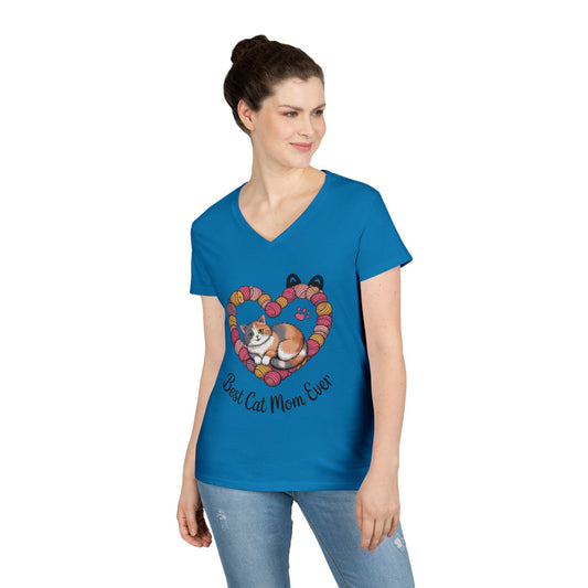 Best Cat Mom V-Neck T-Shirt, Gifts for Cat Lovers, Pet Mom Tee, Cute Cat Shirt, Animal Lover Apparel, Mother's Day Gift