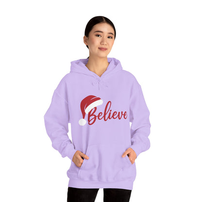 Believe Christmas Women's Hoodie, Minimal Santa Hat Holiday Sweatshirt for Women
