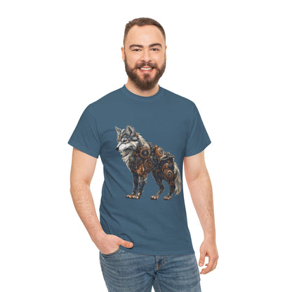 Steampunk Wolf Tee, Mechanical Wolf T-Shirt, Unisex Heavy Cotton Shirt, Graphic T-Shirt, Unique Design,Futuristic Animal Lover Gift Shirt