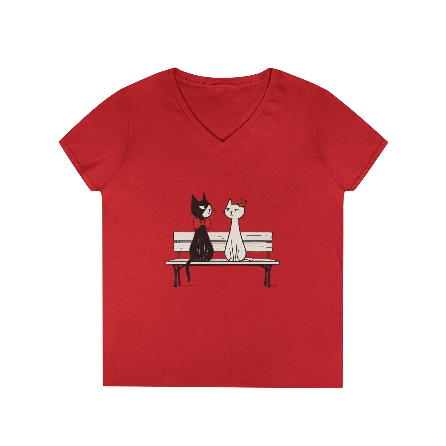 Cute Cat Lovers V-Neck T-Shirt, Casual Wear, Gift for Her, Pet Lovers, Best Friend Gift, Cute Cat Design, Valentine's Day, Cat Love