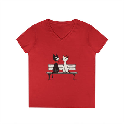 Cute Cat Lovers V-Neck T-Shirt, Casual Wear, Gift for Her, Pet Lovers, Best Friend Gift, Cute Cat Design, Valentine's Day, Cat Love