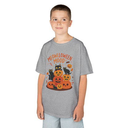 Meowlloween Mood Kids Shirt, Cute Black Cat Halloween T-Shirt for Girls and Boys, Funny Pumpkin Cat Tee, Cozy Fall Cat Lover Gift
