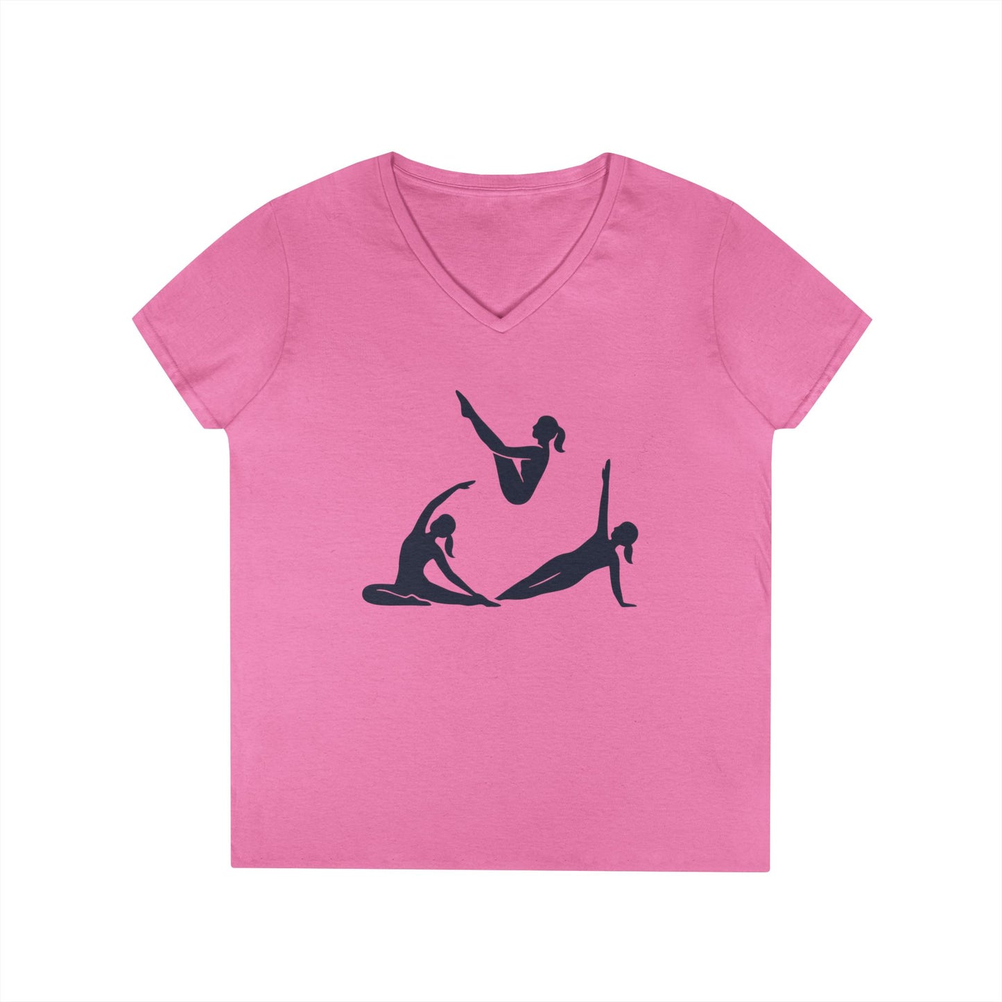 Ladies' V-Neck T-Shirt, Womens Pilates Graphic T-Shirt, Yoga Fitness Tee, Workout Top with Silhouette Print