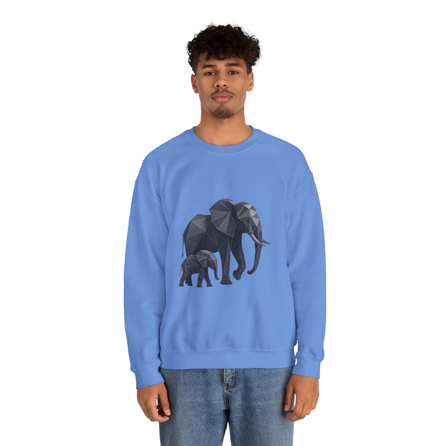 Geometric Elephant Sweatshirt, Cozy Unisex Crewneck, Animal Lover Gift, Nature Inspired Apparel, Eco-Friendly Fashion, Gift for Her