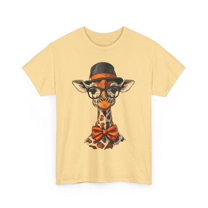 Hipster Giraffe T-Shirt with Hat and Glasses, Whimsical Giraffe Tee, Fun Gift, Cute Graphic Shirt, Unisex Heavy Cotton Tee