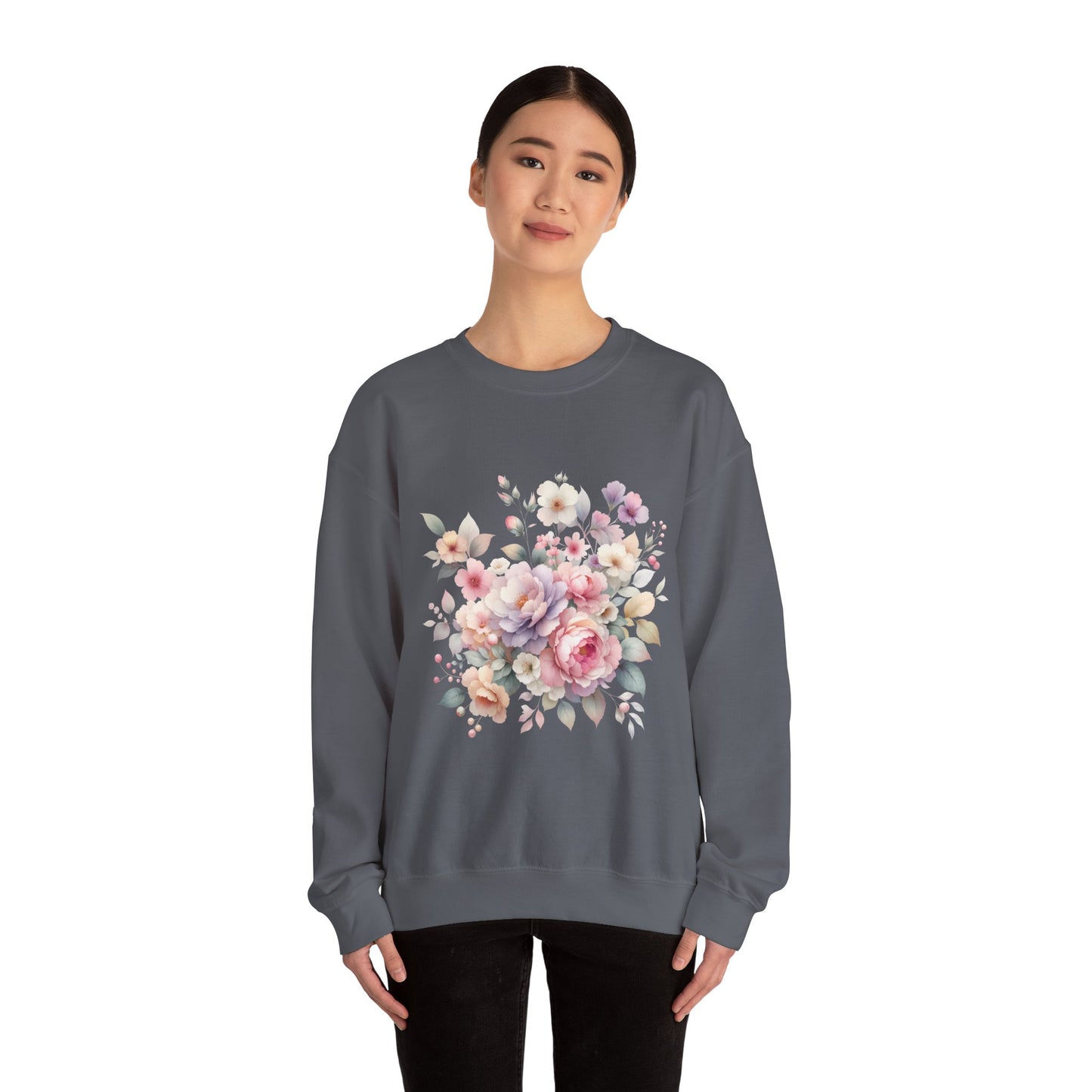 Floral Crewneck Sweatshirt, Cozy Floral Sweatshirt for Spring, Gift for Her, Women's Floral Top, Pastel Floral Sweatshirt