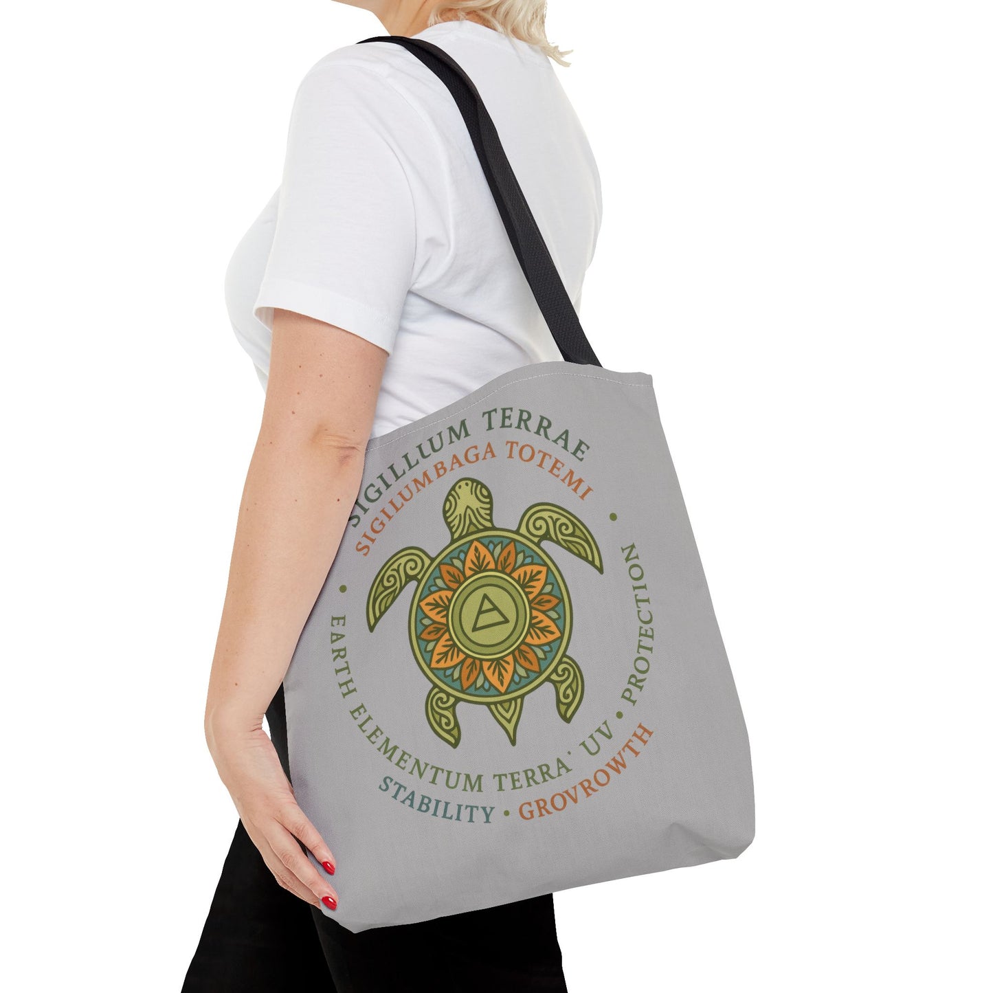 Spiritual Symbol Tote Bag, Eco-Friendly Shopping Bag, Gift for Yogis, Bohemian Style, Sigillum Terrae Design, Beach Bag, Large Canvas Bag