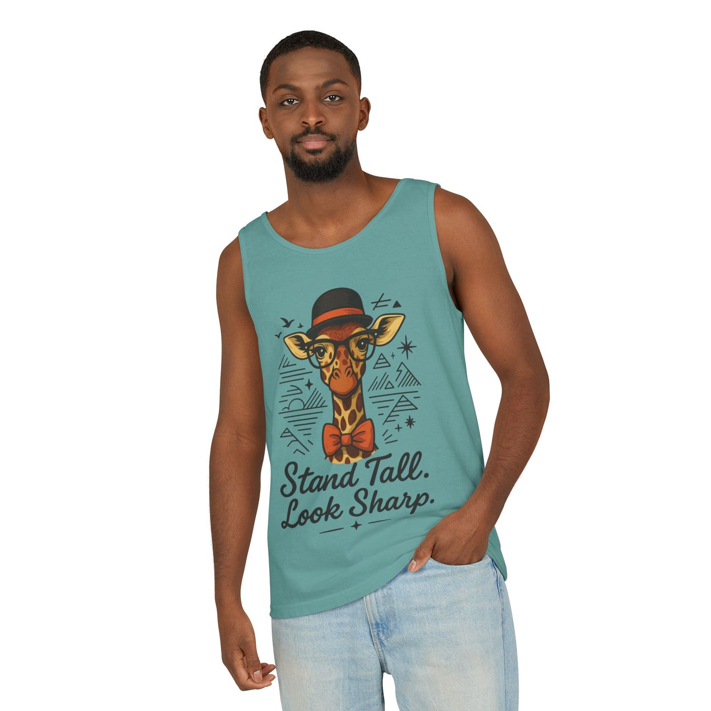 Giraffe Inspirational Tank Top, Stand Tall Look Sharp Shirt, Unisex Summer Apparel, Cute Animal Gift, Zoo Lover's Fashion