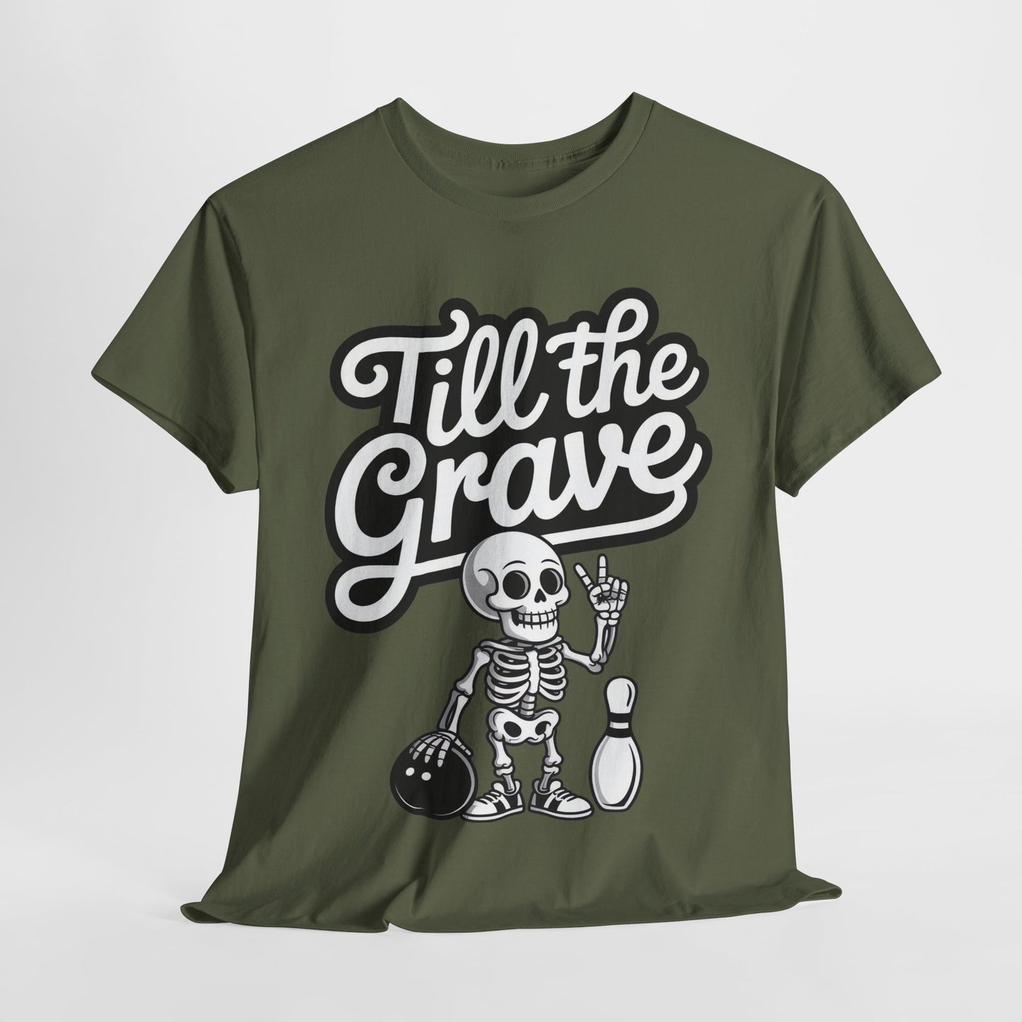 Skeleton Bowling Graphic Tee, Mens Heavy Cotton Tee, Funny Halloween Shirt, Gift for Bowlers, Retro Style Apparel, Casual Wear