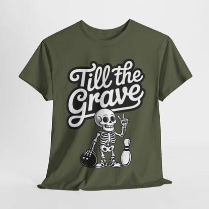 Skeleton Bowling Graphic Tee, Mens Heavy Cotton Tee, Funny Halloween Shirt, Gift for Bowlers, Retro Style Apparel, Casual Wear