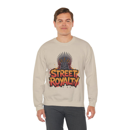 Street Royalty Men's Crewneck Sweatshirt, Graffiti Crown Graphic Pullover, Urban Streetwear Top for Men