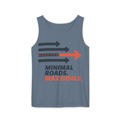 Mens Garment-Dyed Tank Top, Minimal Roads Max Goals Motivational Mens Tank Top